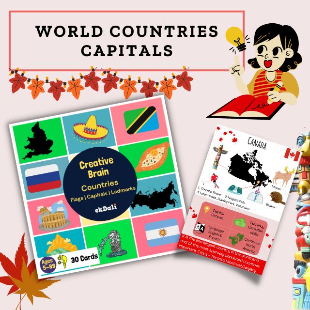 World Country Flags and Capitals Flash Cards for kids - Canada