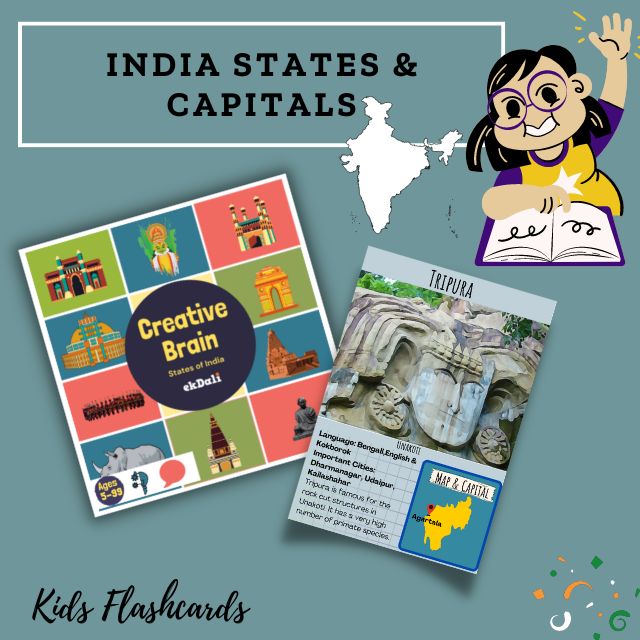 India Flashcards for Kids- One Flashcard for one State  - Tripura