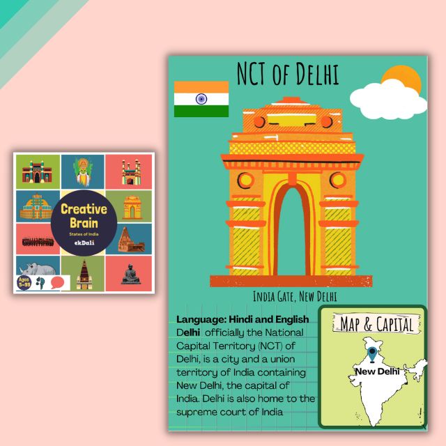 India States and Capitals Flashcards for Kids - NCT of Delhi