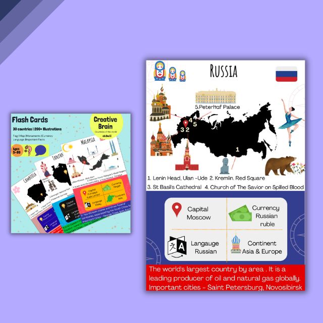 World Countries Flashcards for kids -Russia fact cards for kids