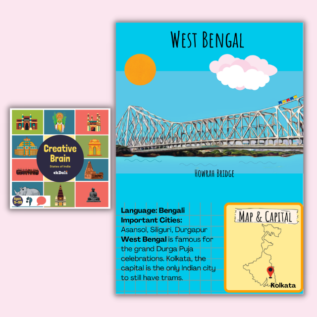 Indian States and Capitals Flash Cards - West Bengal