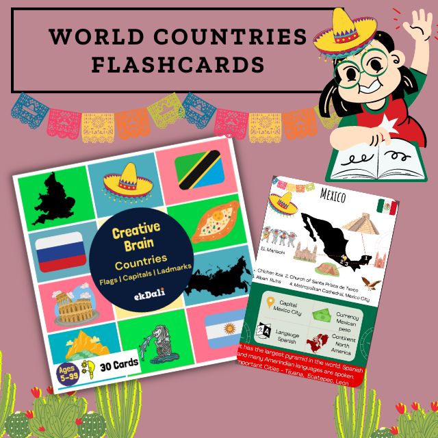 World Country Flag and Capital flashcard for kids - Mexico