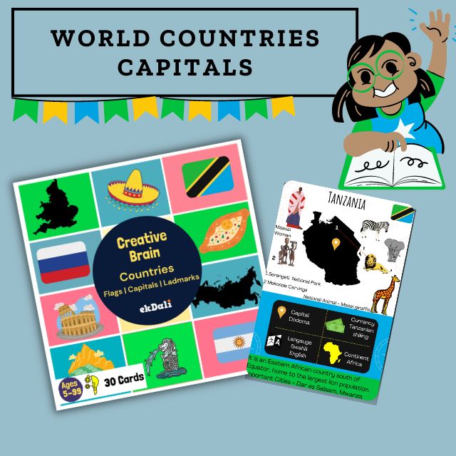 World Countries Capitals and Flags Flashcards for Kids - Tanzania Facts