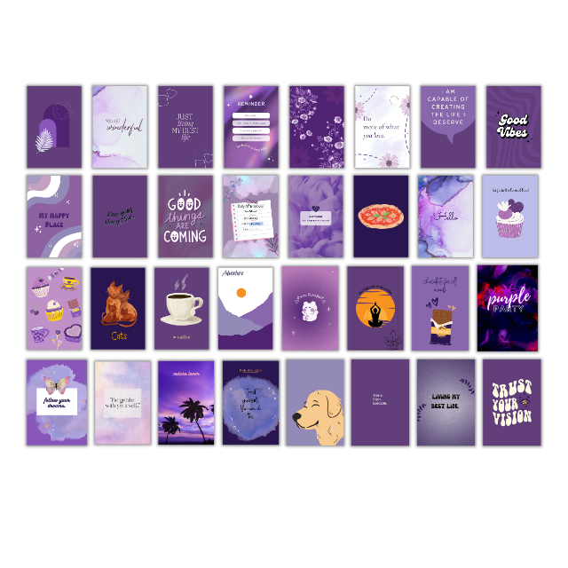 EKDALI Aesthetic Purple small posters set of 32 posters for wall decoration