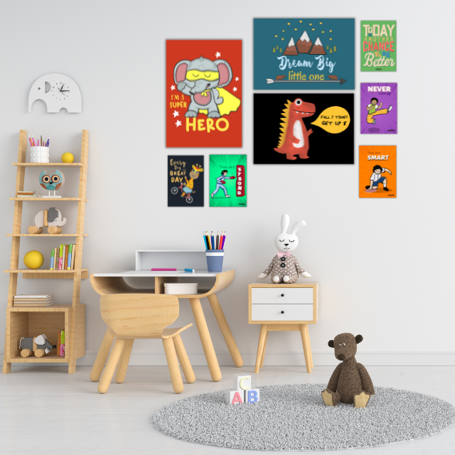 Motivational Colourful Wall Posters for Boys room with Super hero Message
