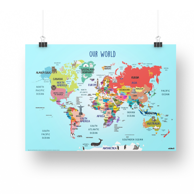 EKDALI World map with country name and Capitals combo pack