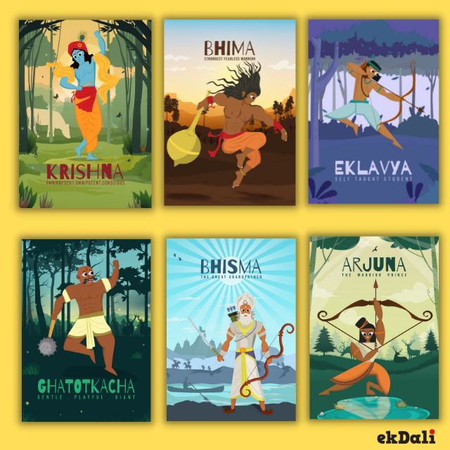Mahabharat for kids poster set based on characters  and stories