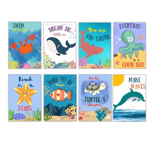 Ocean Theme Posters For Kids Room - Set of 8