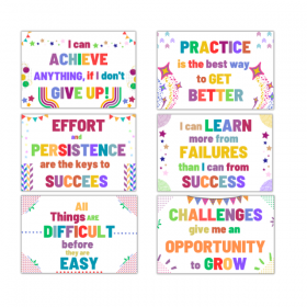 EKDALI Growth Mindset Posters Banners Positive Sayings for Kids Room, Nursery, School and class room and home  6 X 9 inches . set of 6 posters with motivational Growth Mindset quotes