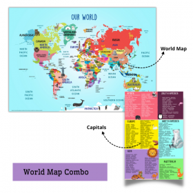 Buy World Map for wall Country and Capitals Poster  combo pack